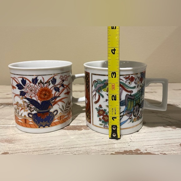 Set of 2 Japanese Imari Japan Style Tea Coffee Square Handle Cup Mug - Picture 7 of 7